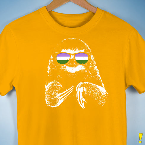 Pride Sloth Genderqueer Flag Sunglasses Premium Unisex T-Shirt - Gold